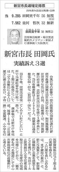 新宮市長選挙結果 新聞記事